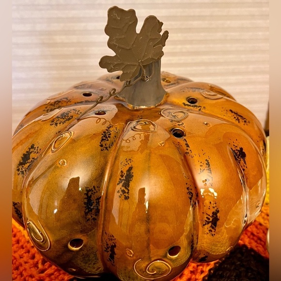 Burnt Orange Ceramic Pumpkin Patch Thanksgiving Halloween Autumn Friendsgiving - Picture 5 of 10